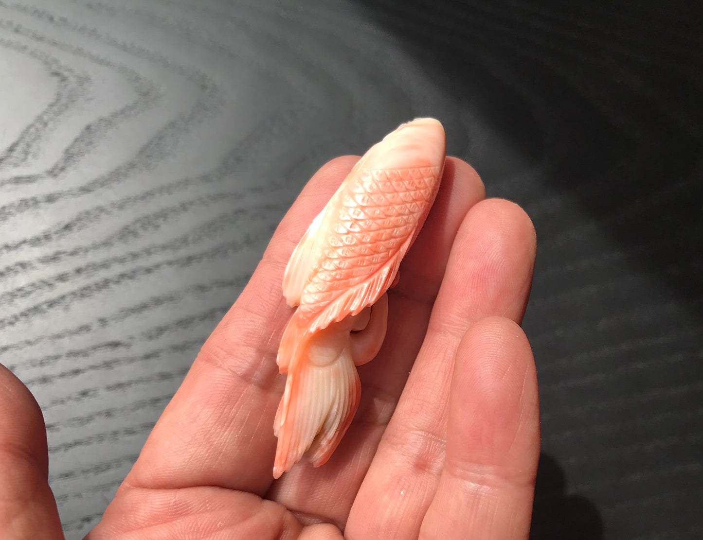 Extra large Nishiki-goi (carp) natural pink carved coral vintage brooch/pendant