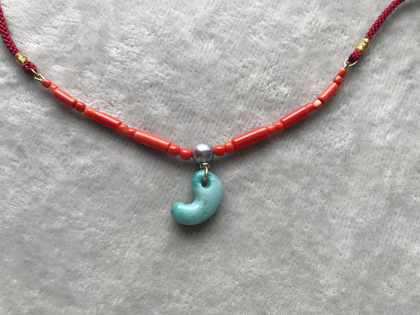 Blue Japanese Jade Magatama Necklace