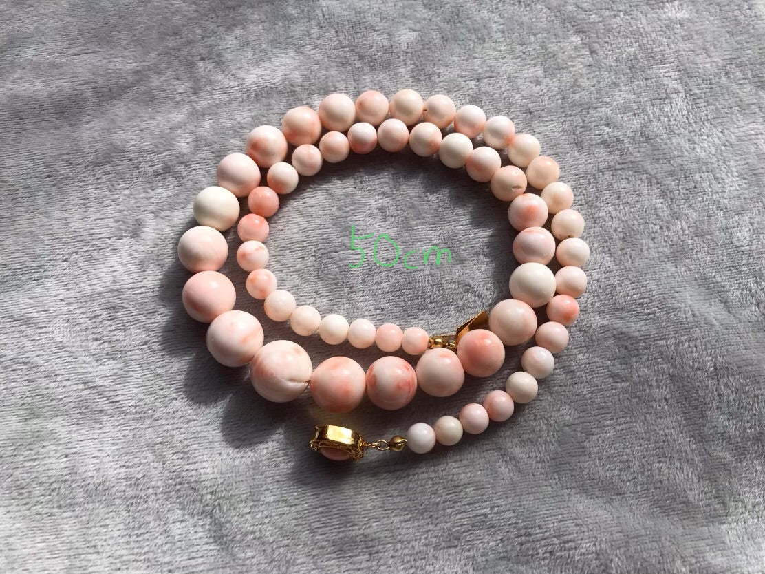 45cm/50cm 14mm Extra large natural pink Japanese deep sea coral necklace and earrings