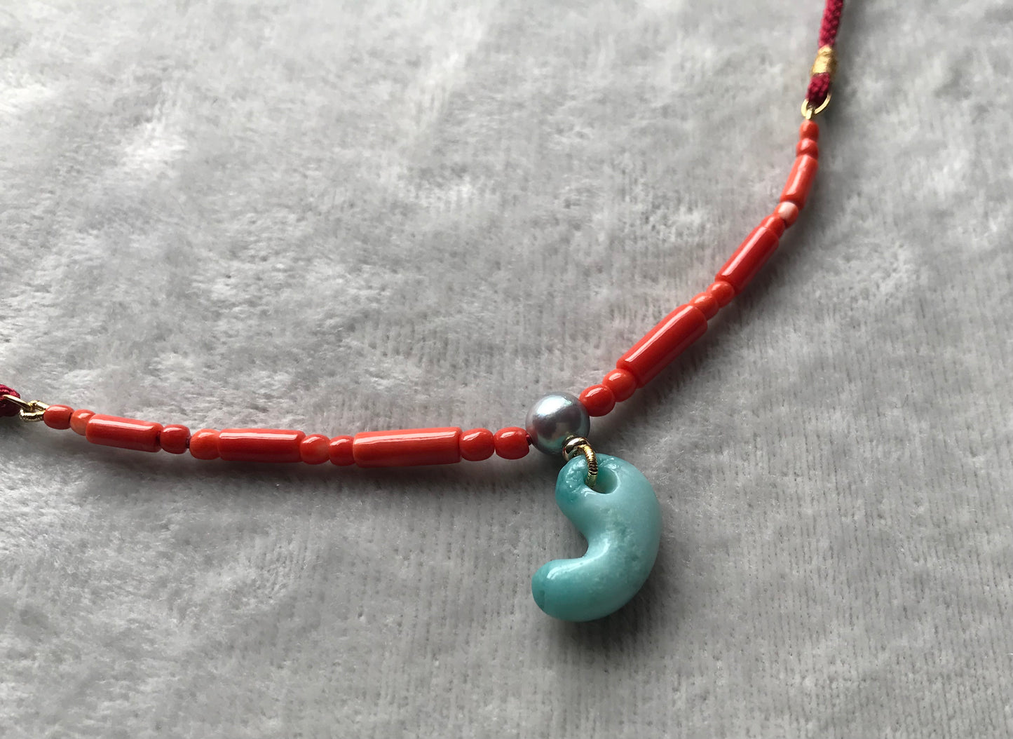 Blue Japanese Jade Magatama Necklace