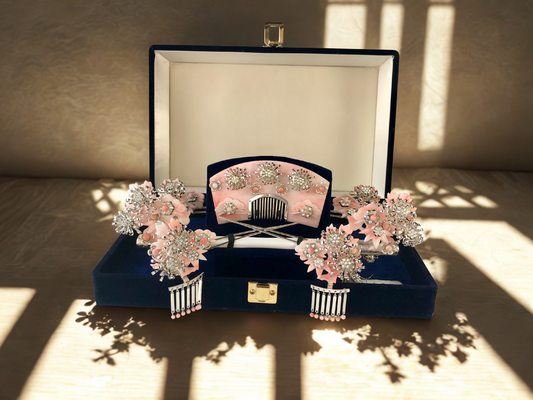 Vintage Pink Coral Kanzashi set Japanese traditional wedding hair decoration