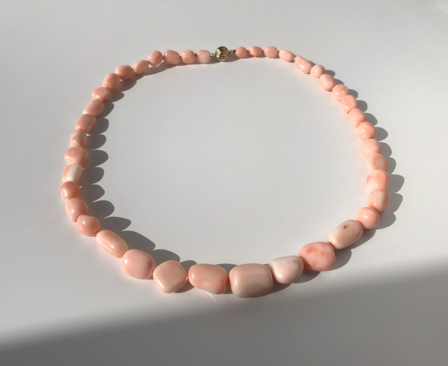 14K Large natural coral irregular shape beads necklace
