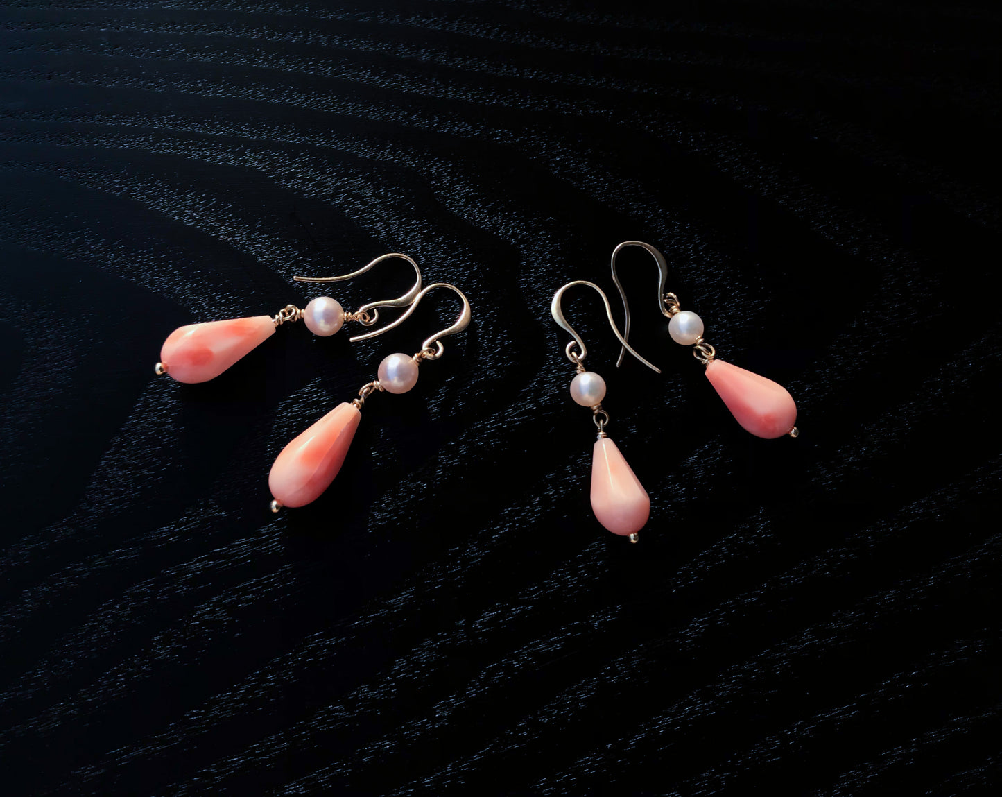 Japanese pink coral and Akoya pearl earrings