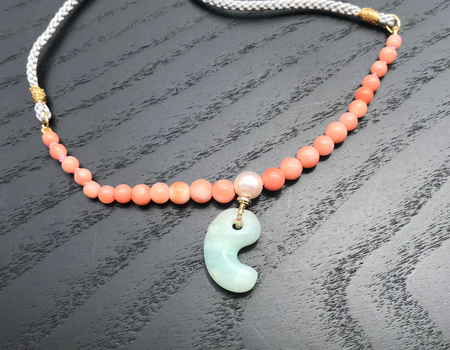 Green Japanese Jade Magatama Necklace