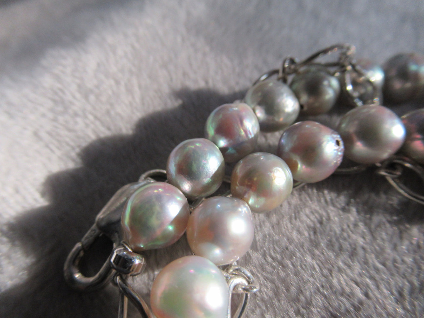 Silver blue Akoya pearl and silver charm necklace