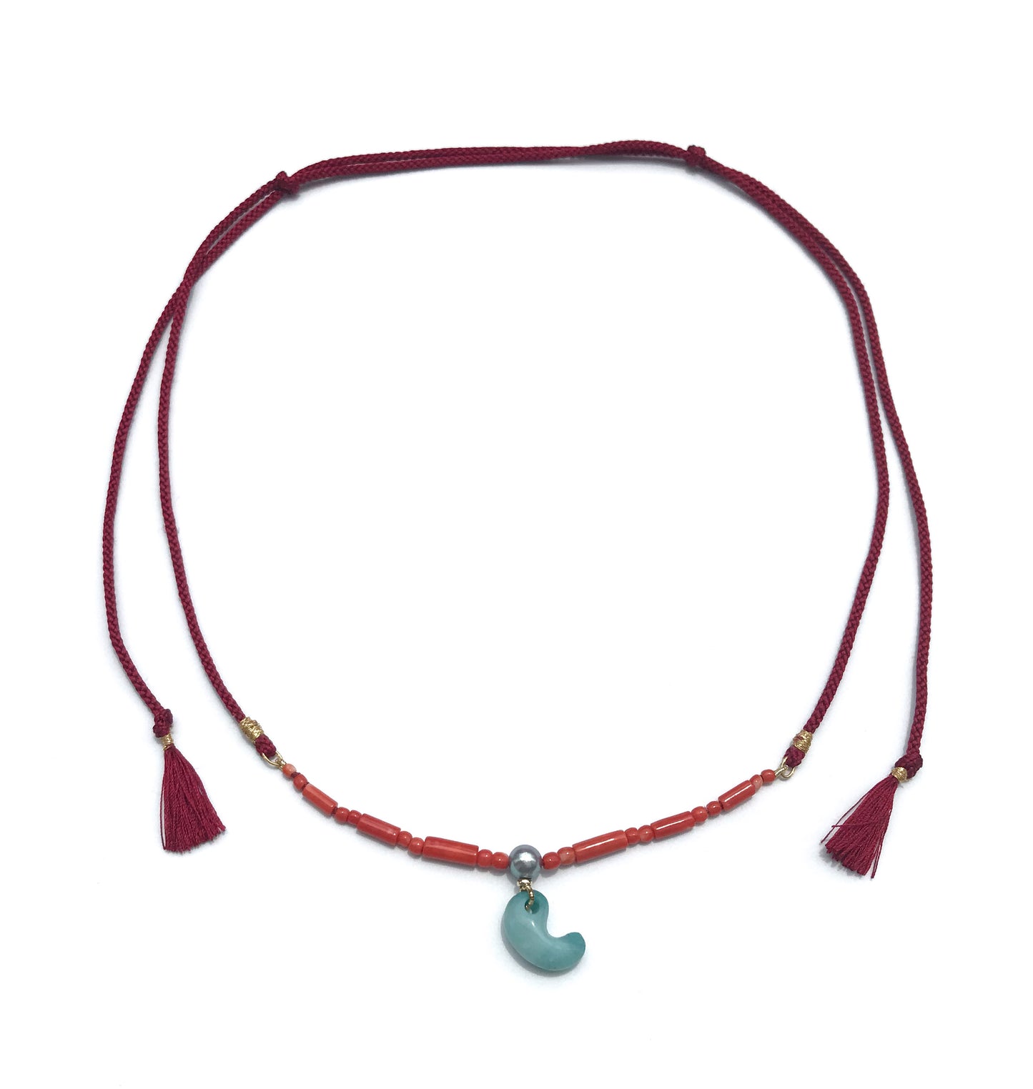 Blue Japanese Jade Magatama Necklace