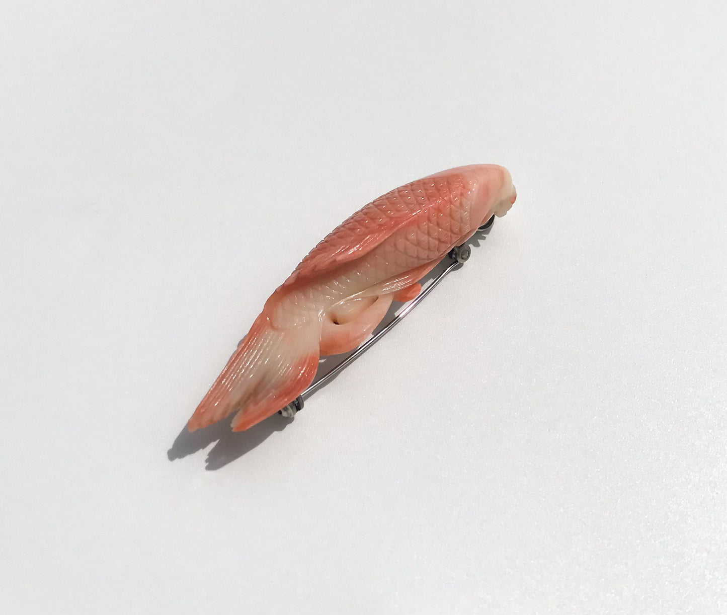 Extra large Nishiki-goi (carp) natural pink carved coral vintage brooch/pendant