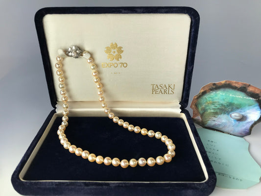 Collector’s item 1970 Osaka Expo Tasaki vintage Akoya pearl necklace
