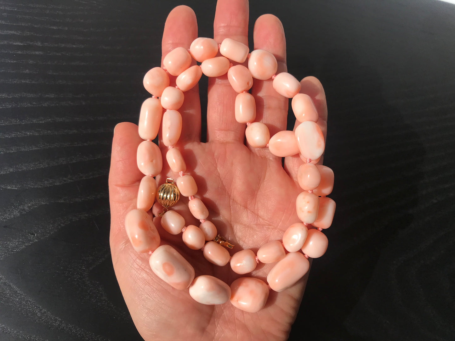 14K Large natural coral irregular shape beads necklace