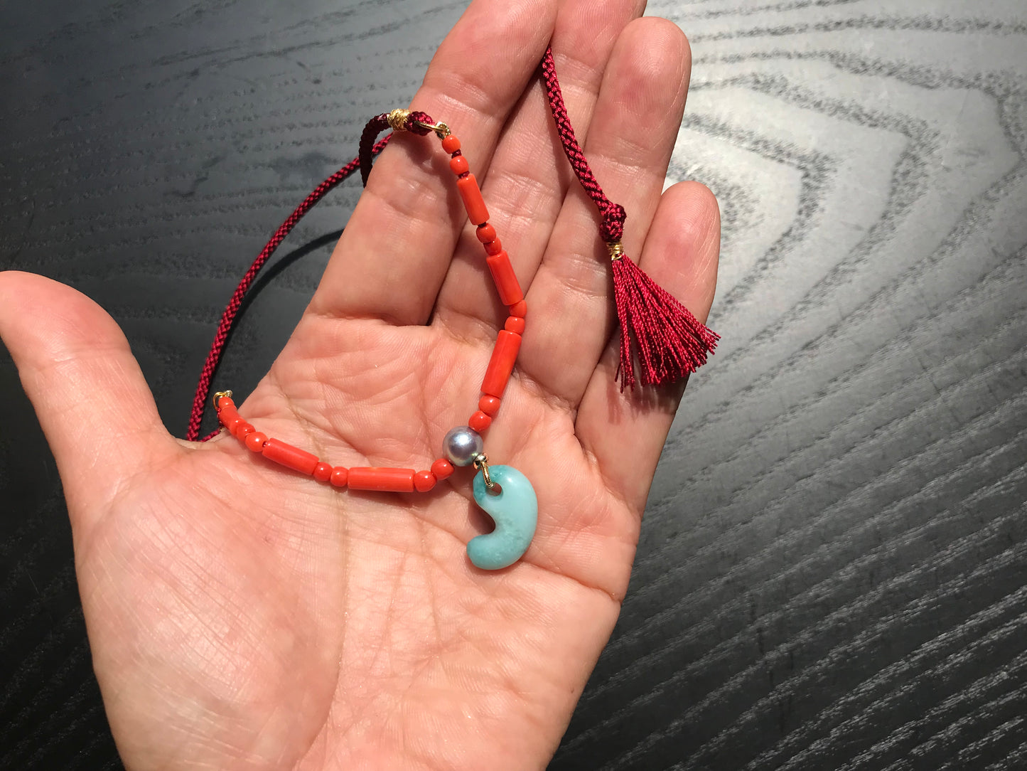 Blue Japanese Jade Magatama Necklace