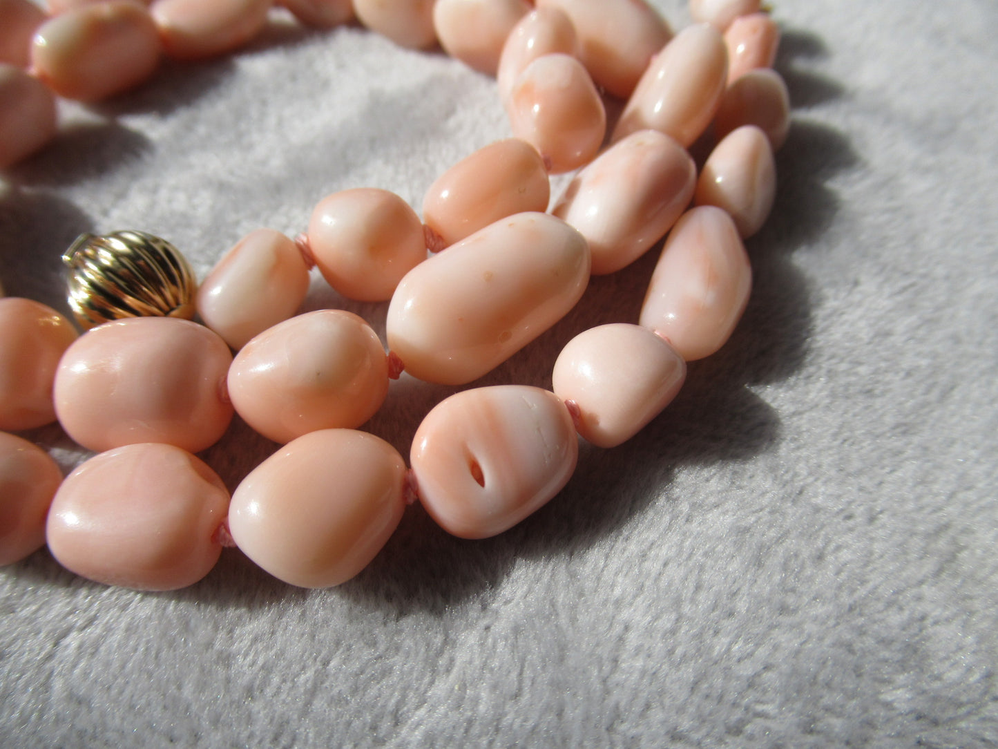 14K Large natural coral irregular shape beads necklace