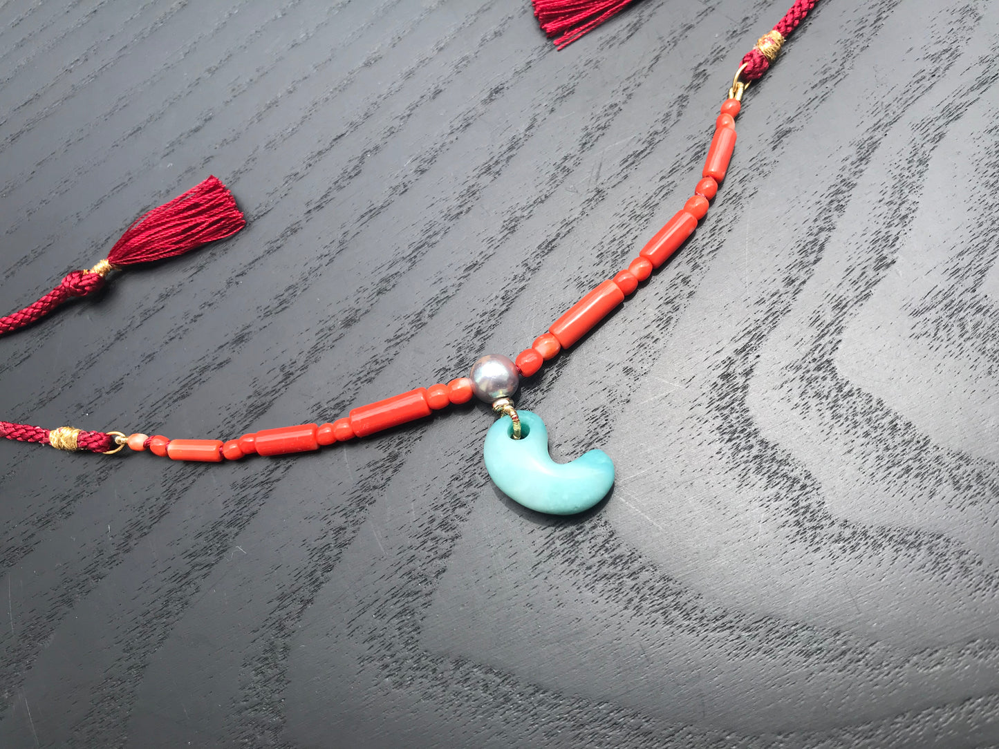 Blue Japanese Jade Magatama Necklace