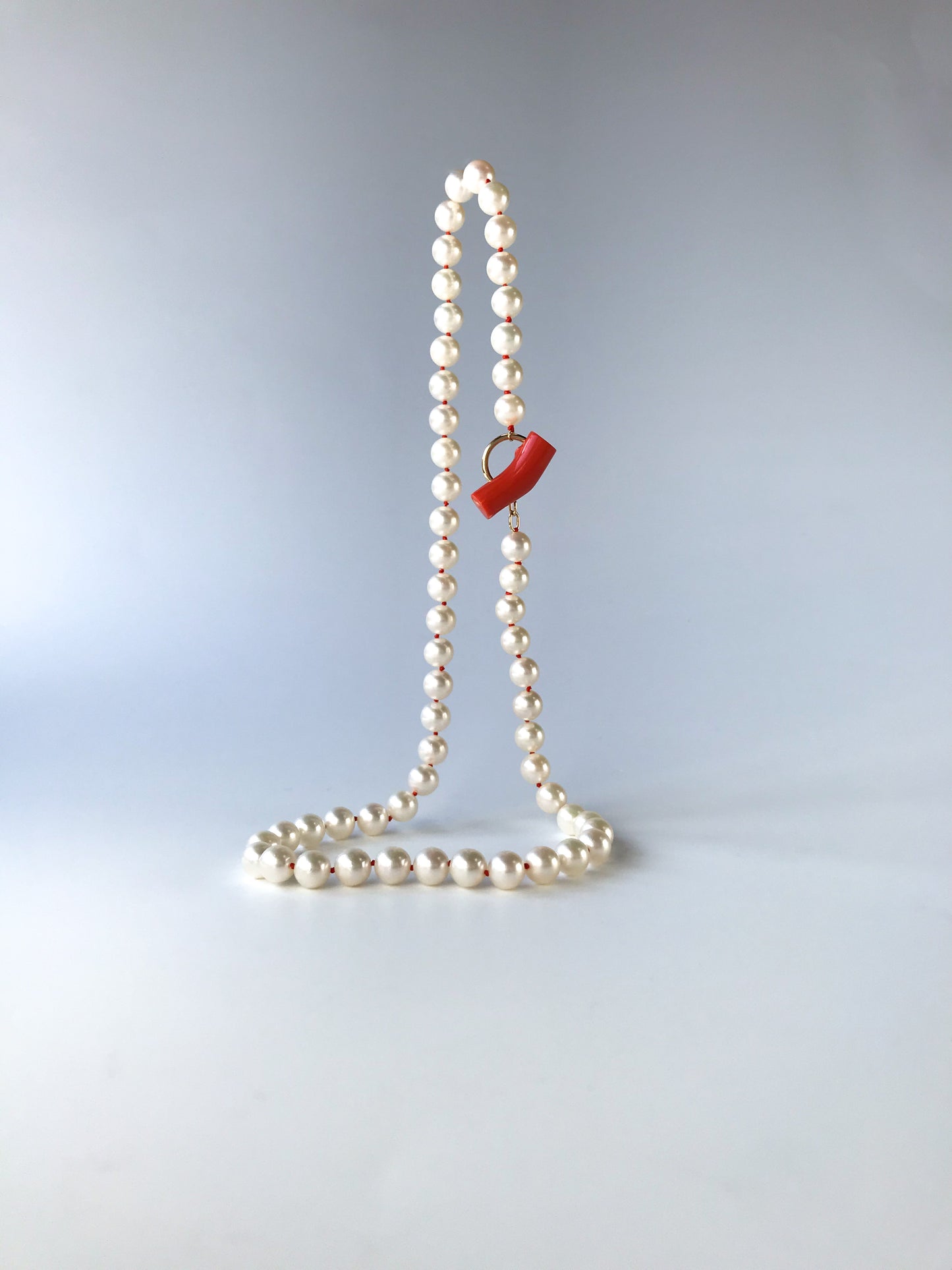 K18 Akoya pearl necklace with Momo coral bar