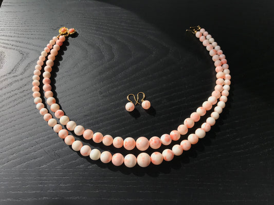 45cm/50cm 14mm Extra large natural pink Japanese deep sea coral necklace and earrings