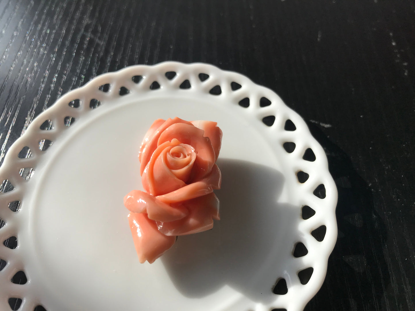 Collectors item Natural Angel Skin pink carved Momo coral rose vintage brooch
