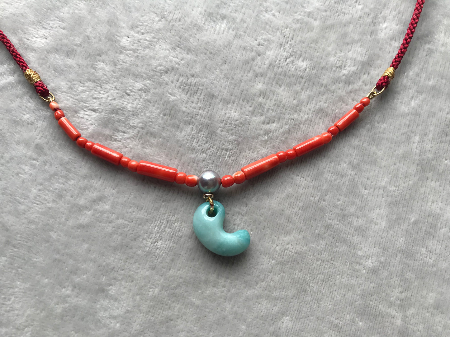 Blue Japanese Jade Magatama Necklace