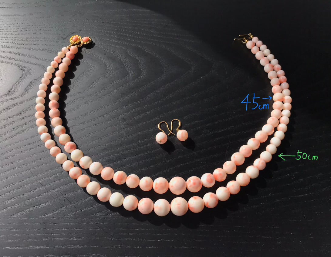 45cm/50cm 14mm Extra large natural pink Japanese deep sea coral necklace and earrings