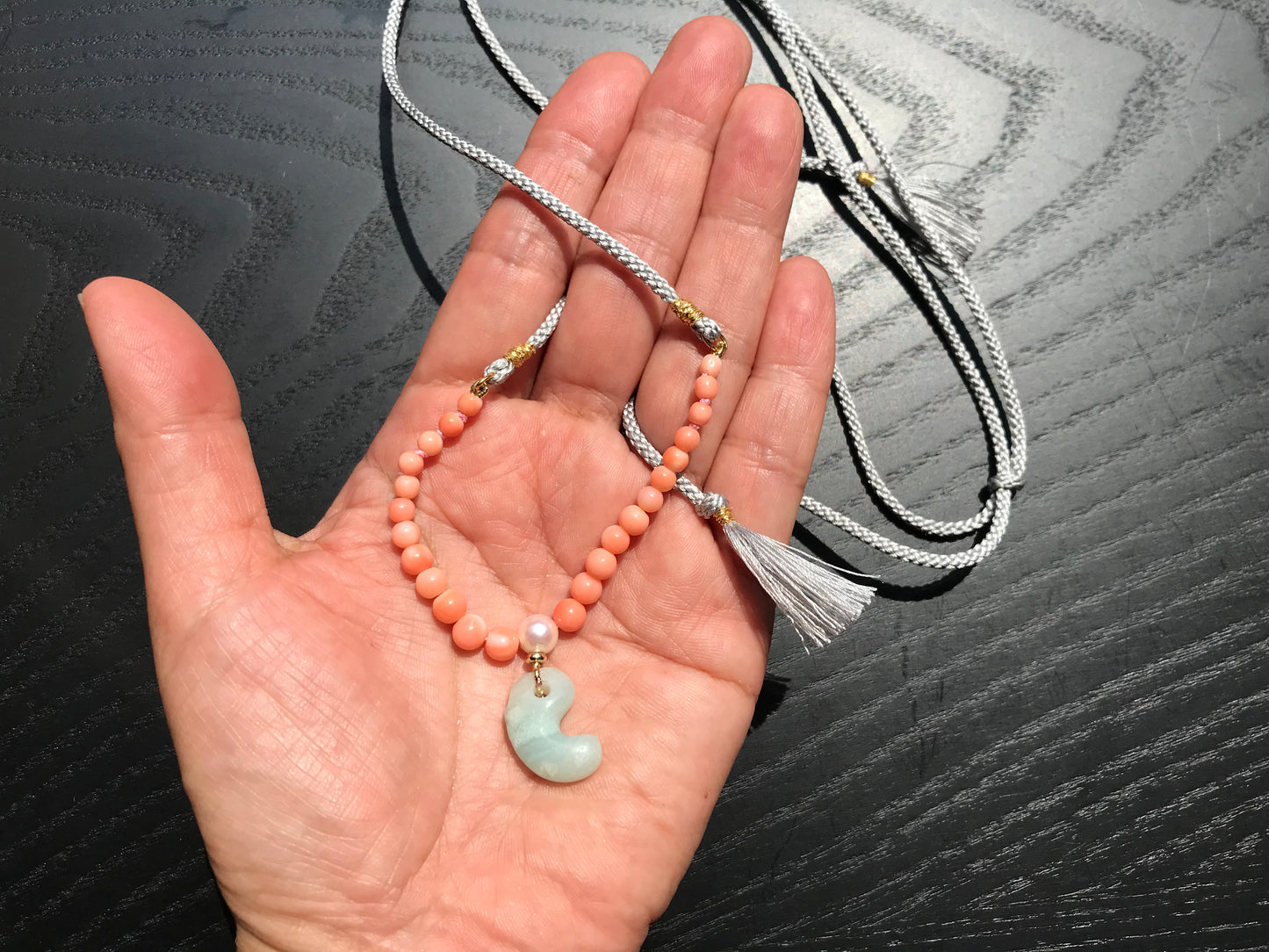 Green Japanese Jade Magatama Necklace