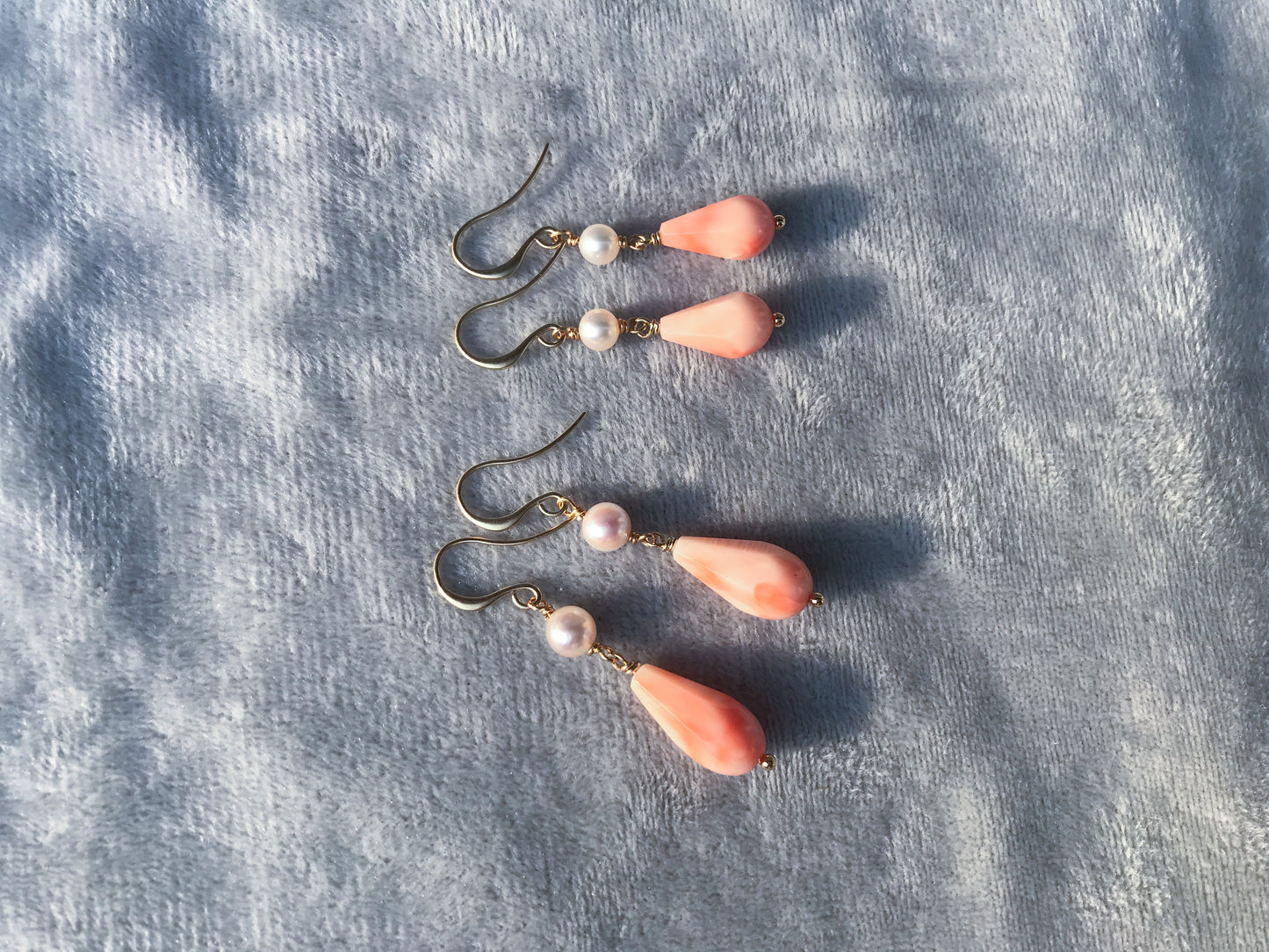 Japanese pink coral and Akoya pearl earrings