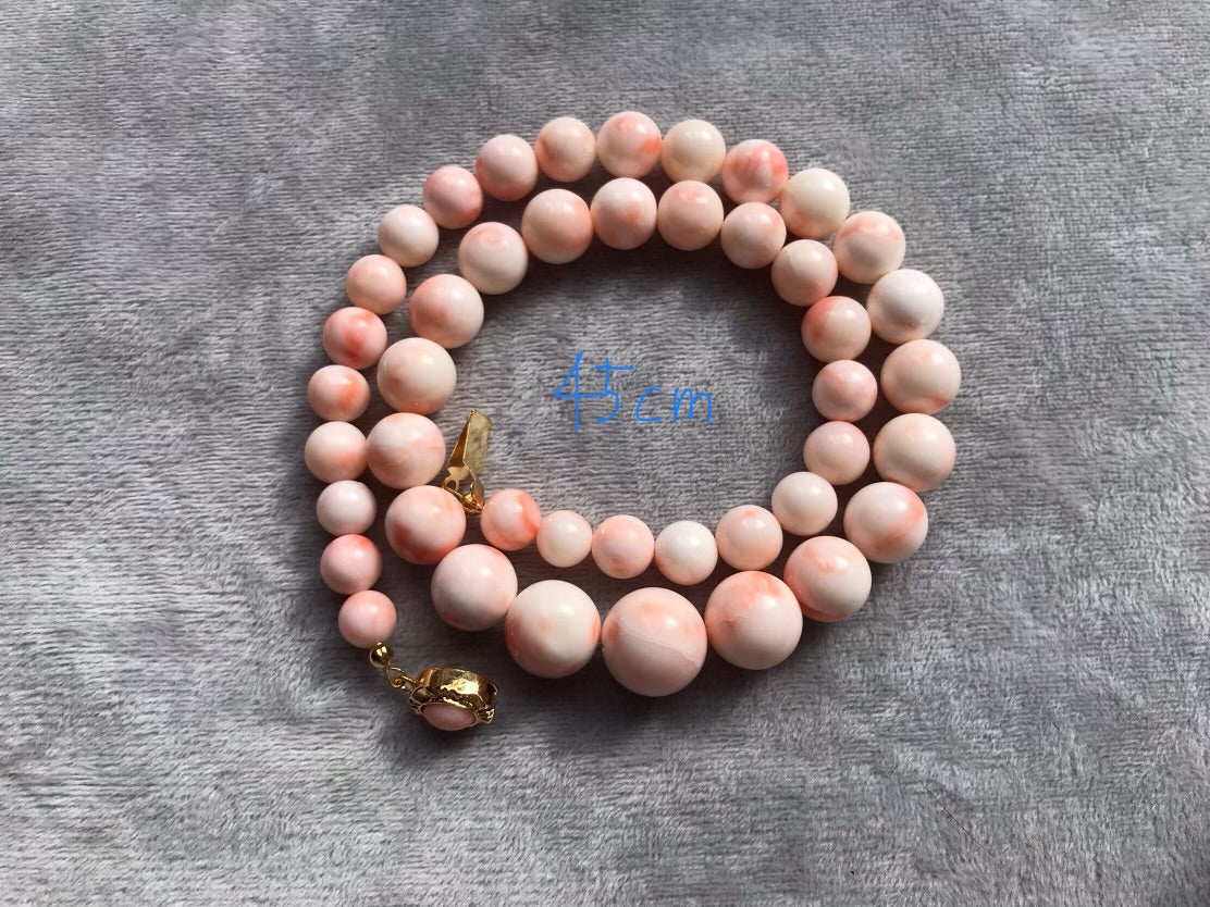 45cm/50cm 14mm Extra large natural pink Japanese deep sea coral necklace and earrings