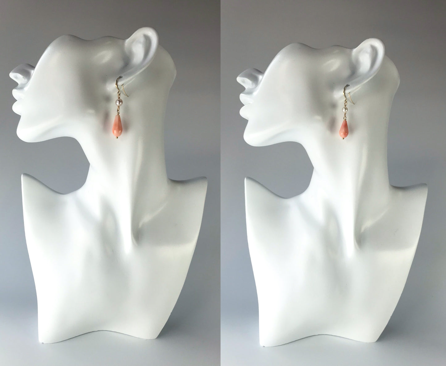 Japanese pink coral and Akoya pearl earrings