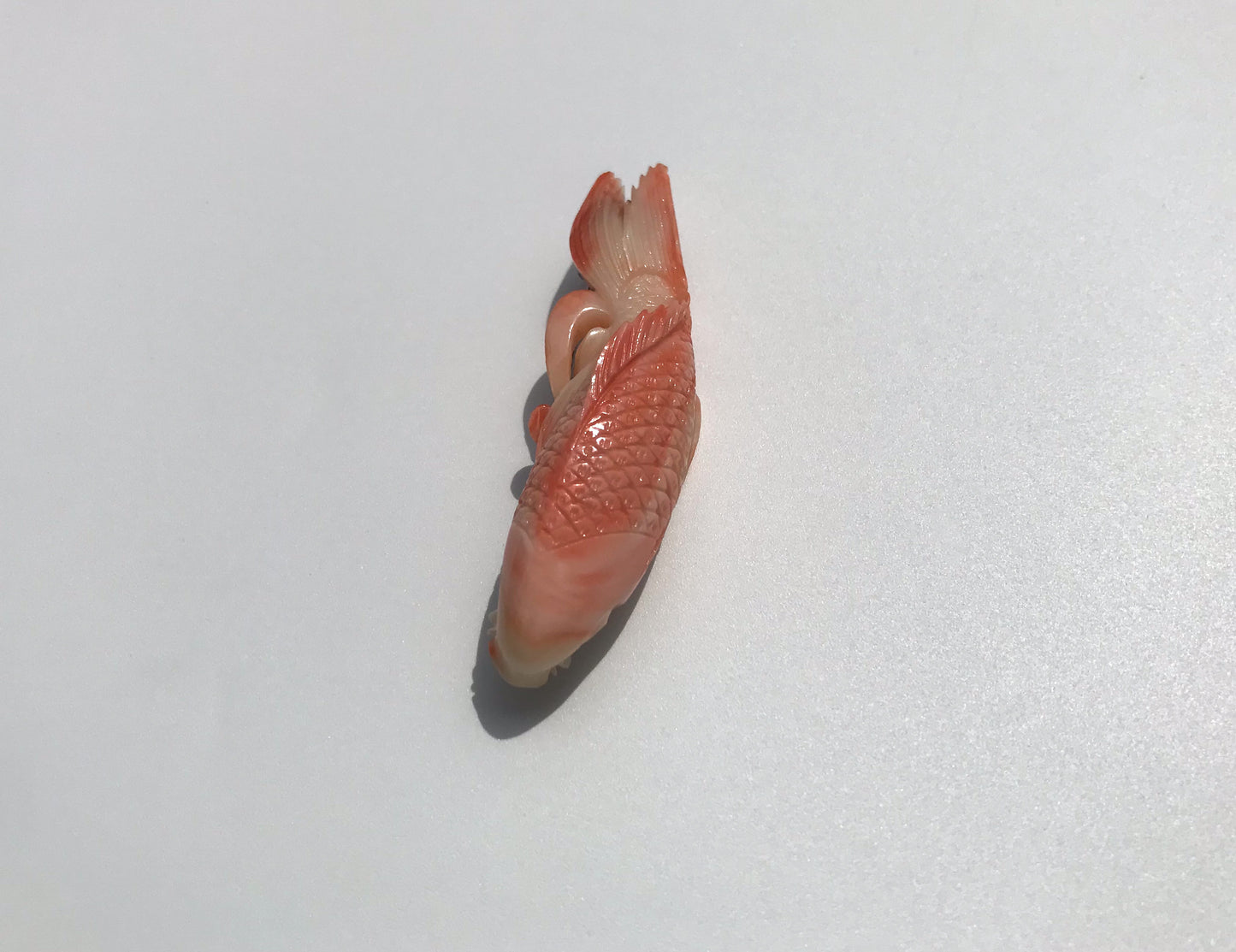 Extra large Nishiki-goi (carp) natural pink carved coral vintage brooch/pendant