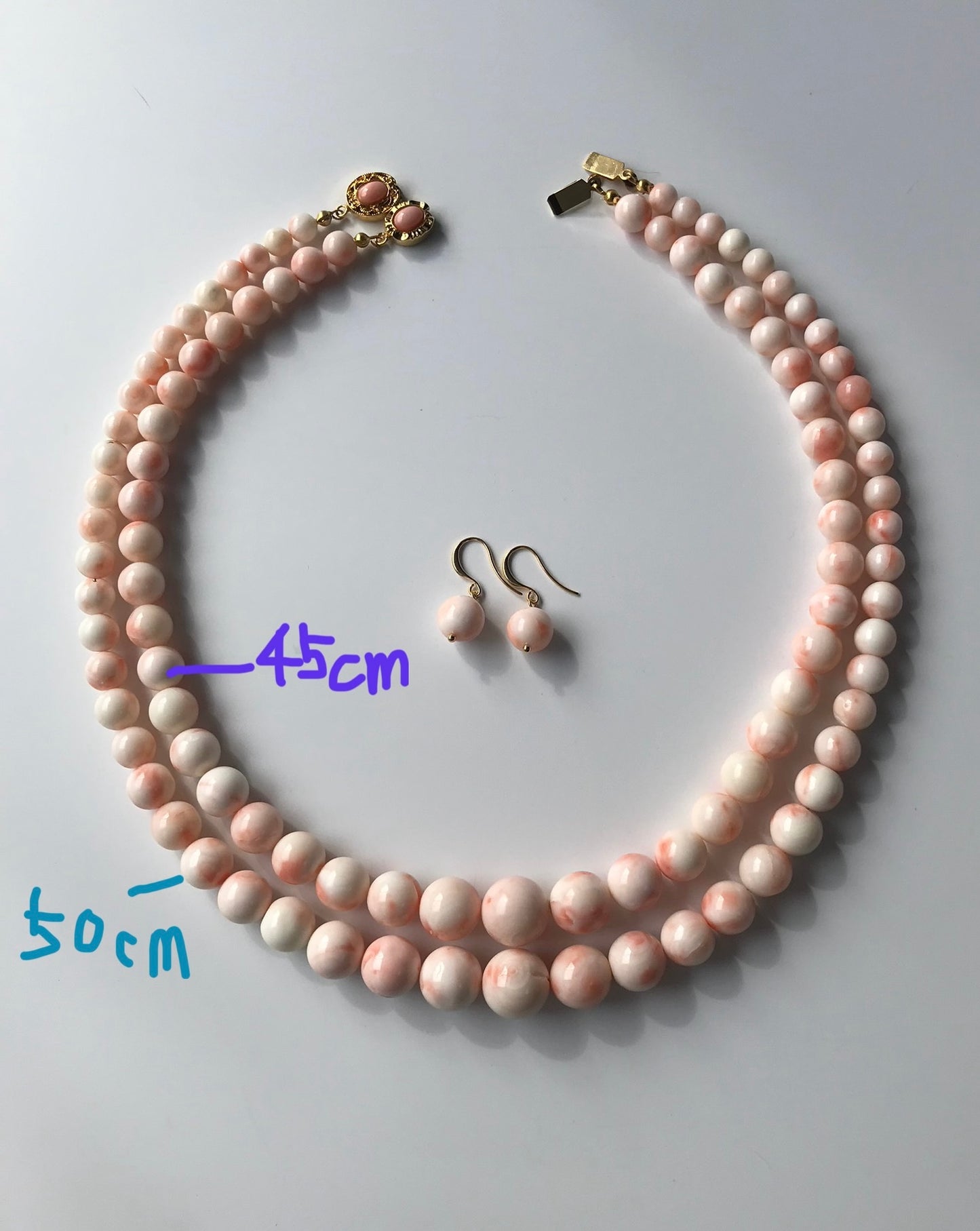 45cm/50cm 14mm Extra large natural pink Japanese deep sea coral necklace and earrings