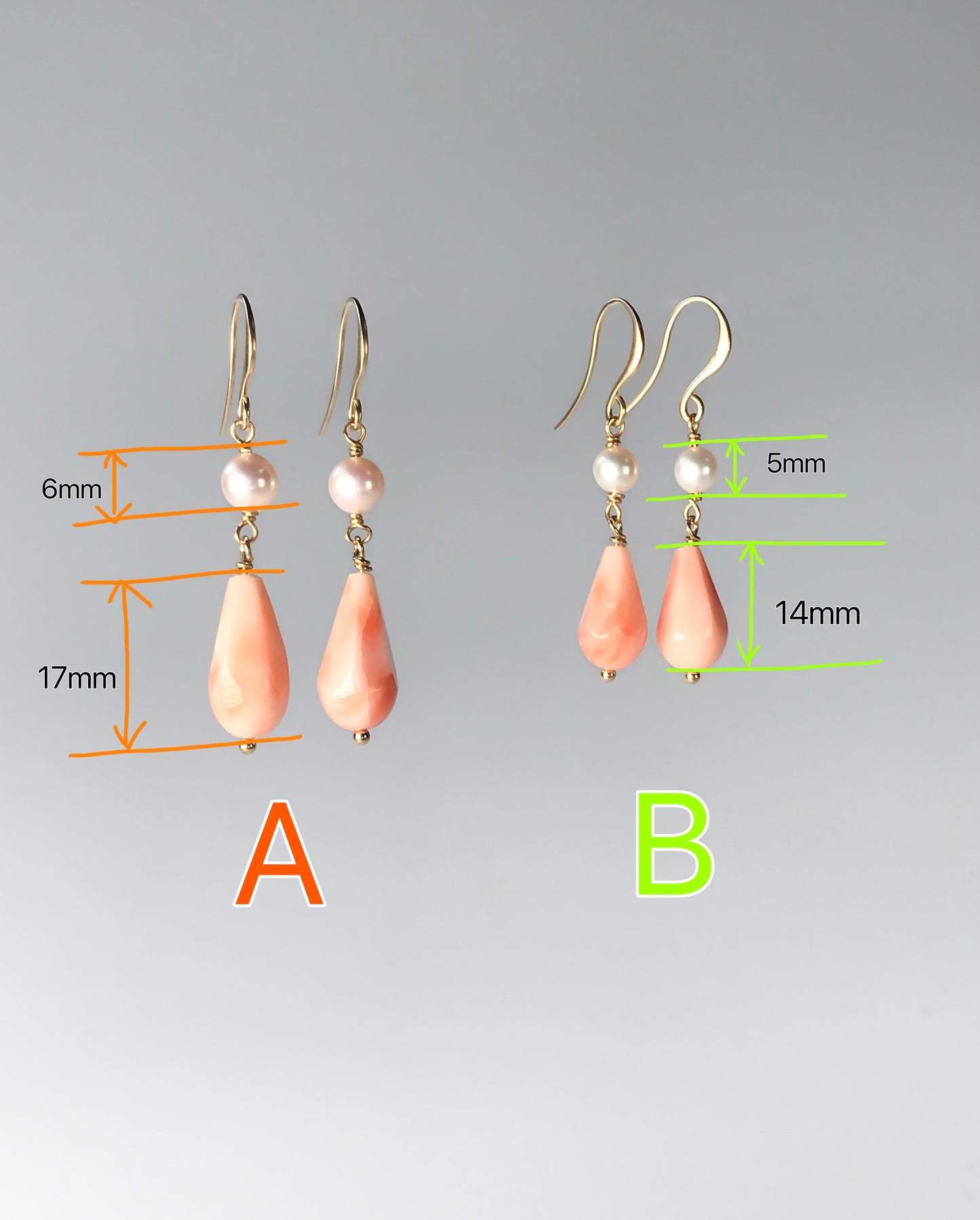 Japanese pink coral and Akoya pearl earrings