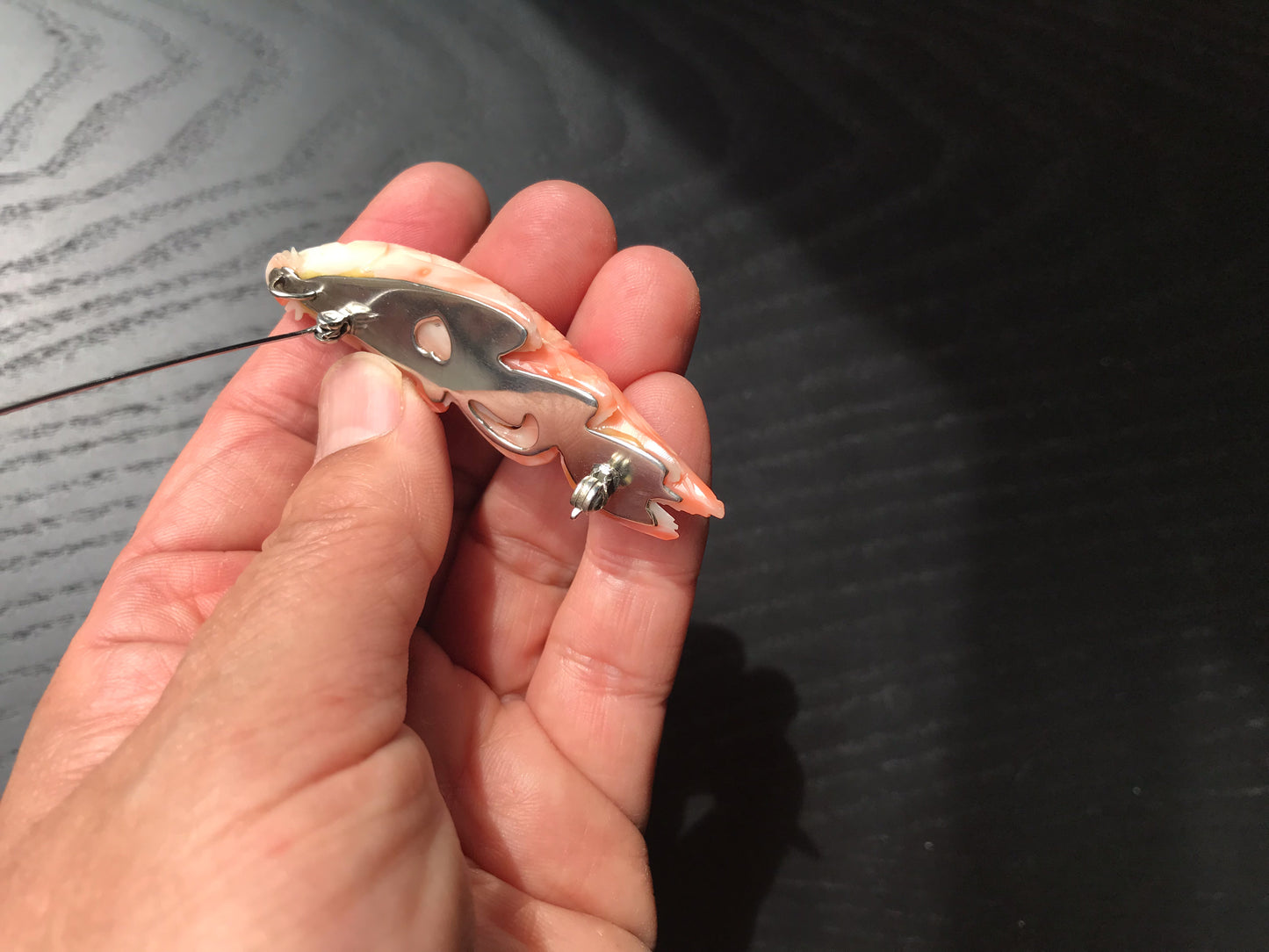 Extra large Nishiki-goi (carp) natural pink carved coral vintage brooch/pendant