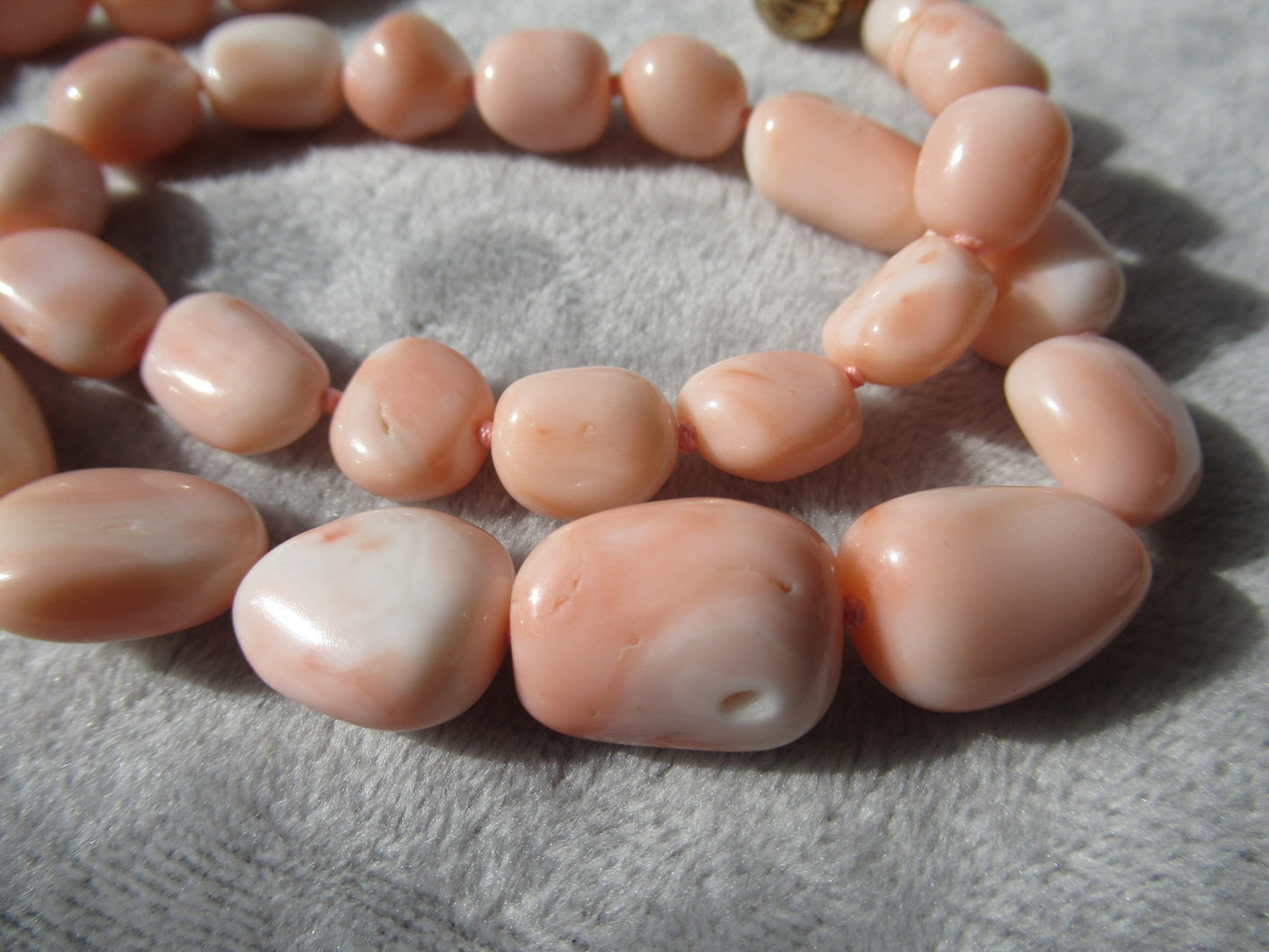 14K Large natural coral irregular shape beads necklace