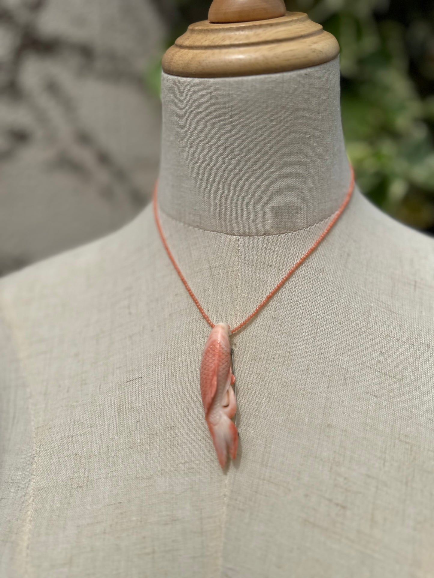 Extra large Nishiki-goi (carp) natural pink carved coral vintage brooch/pendant
