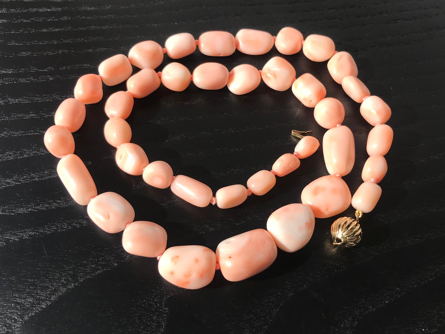 14K Large natural coral irregular shape beads necklace
