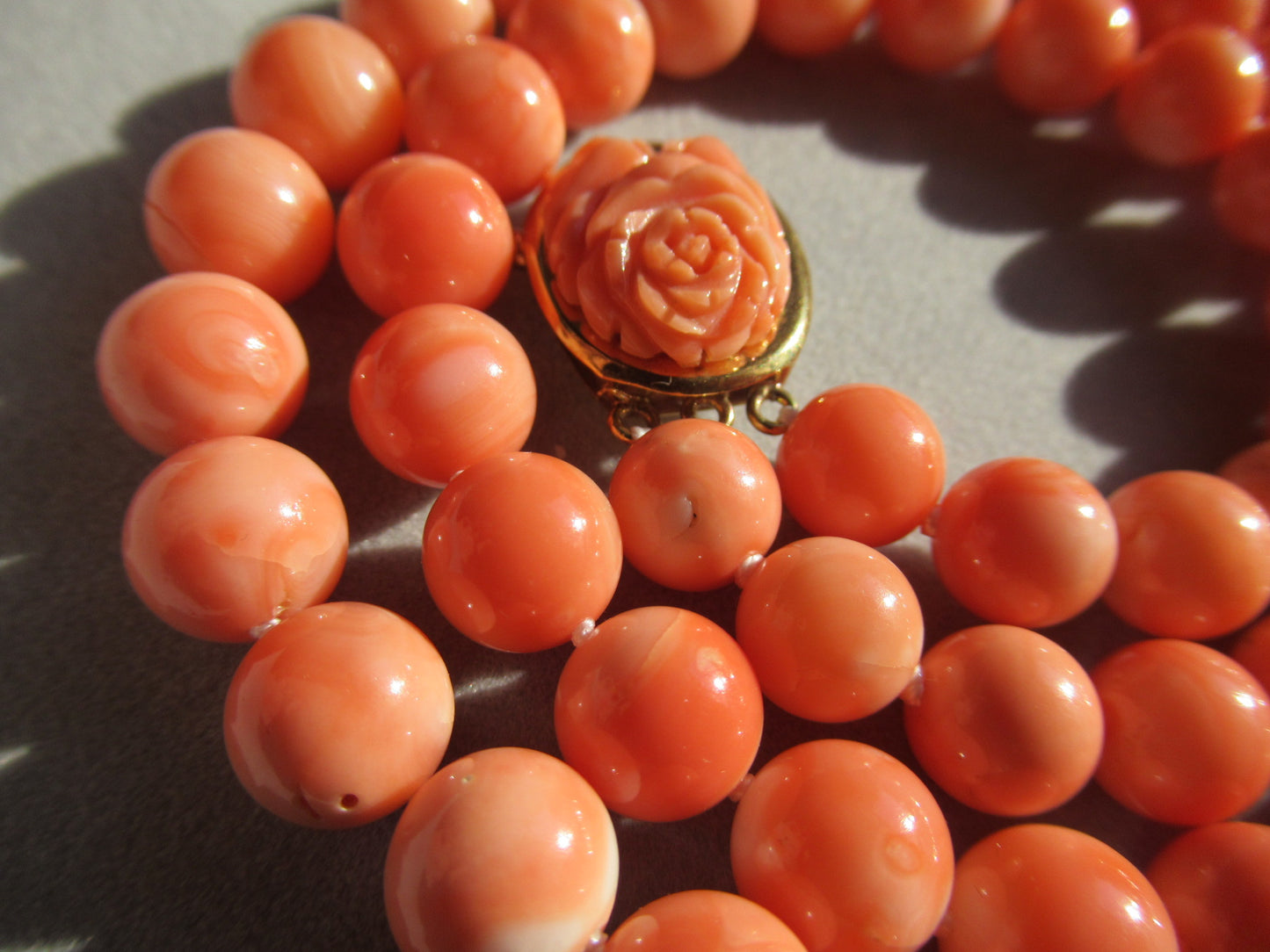 K18 Pink coral two strand vintage necklace and earrings set