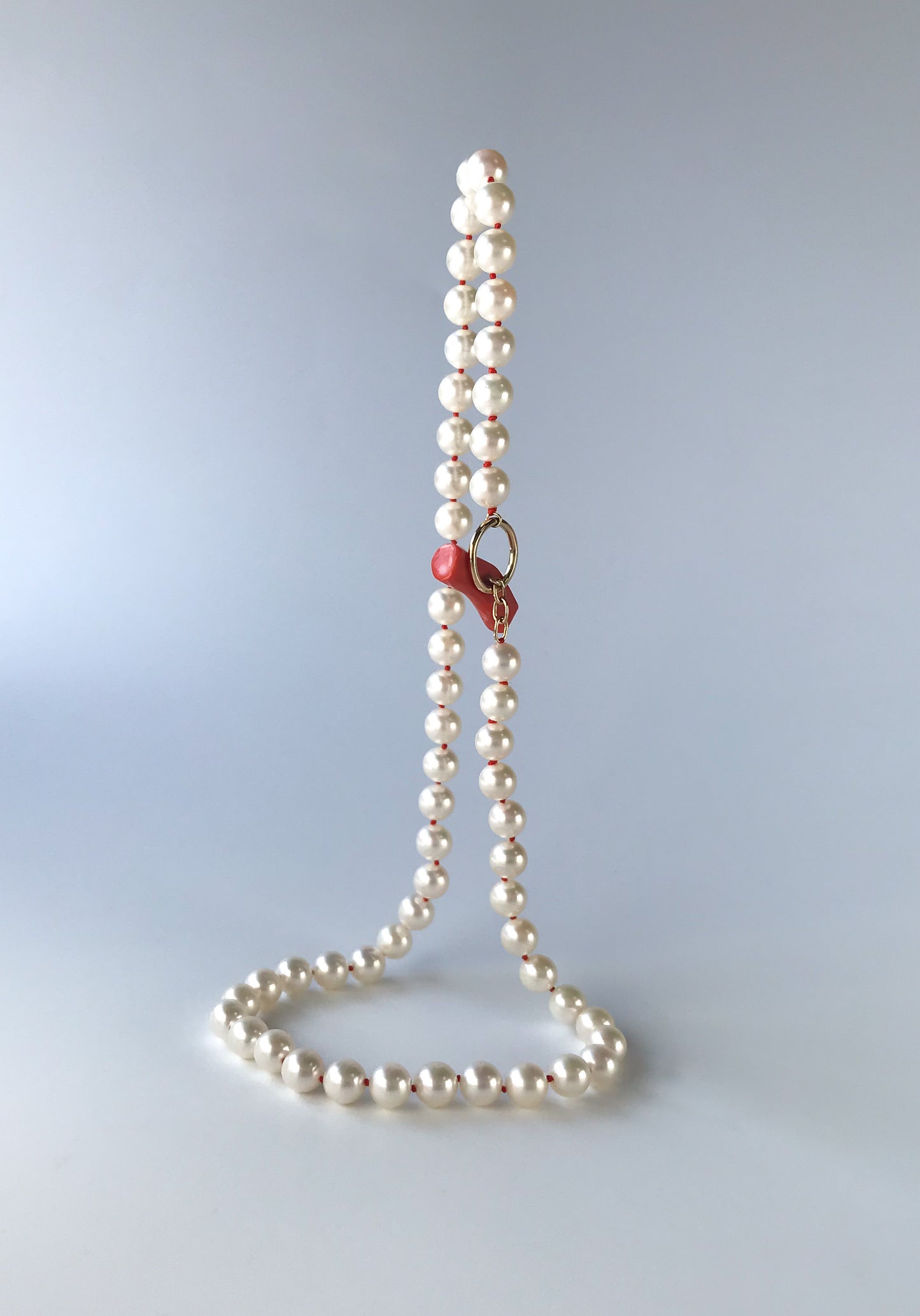 K18 Akoya pearl necklace with Momo coral bar