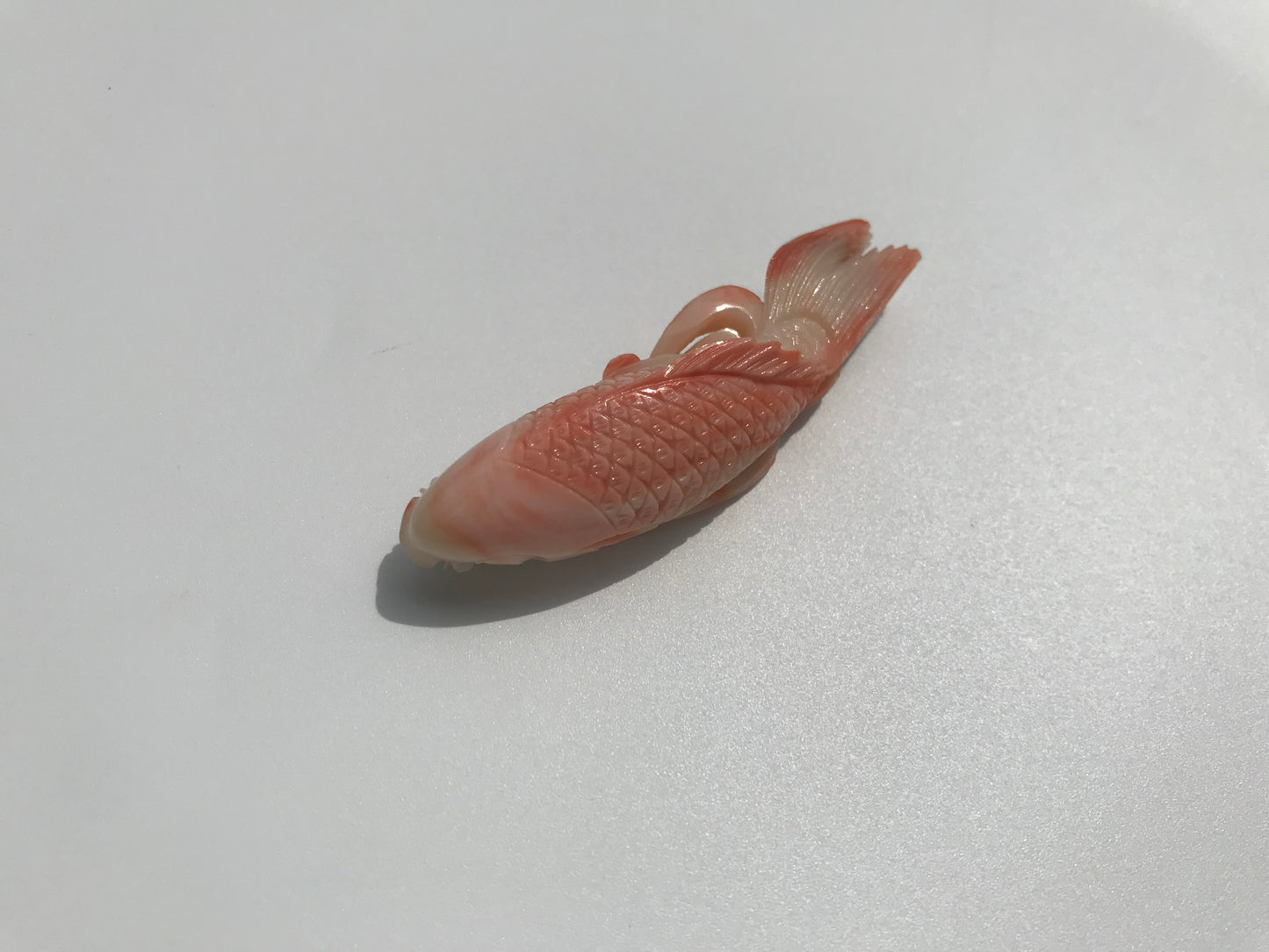 Extra large Nishiki-goi (carp) natural pink carved coral vintage brooch/pendant