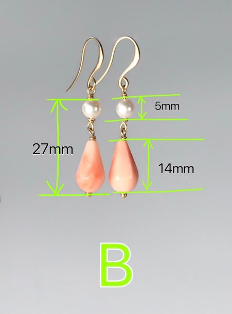 Japanese pink coral and Akoya pearl earrings