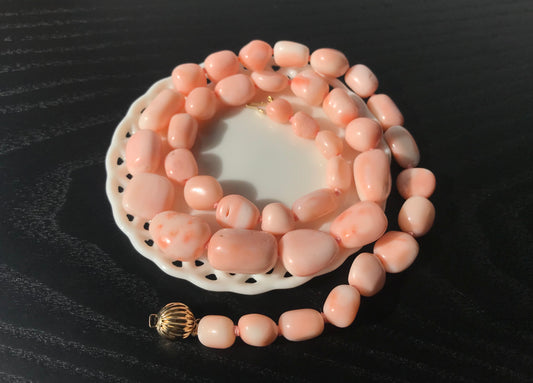14K Large natural coral irregular shape beads necklace
