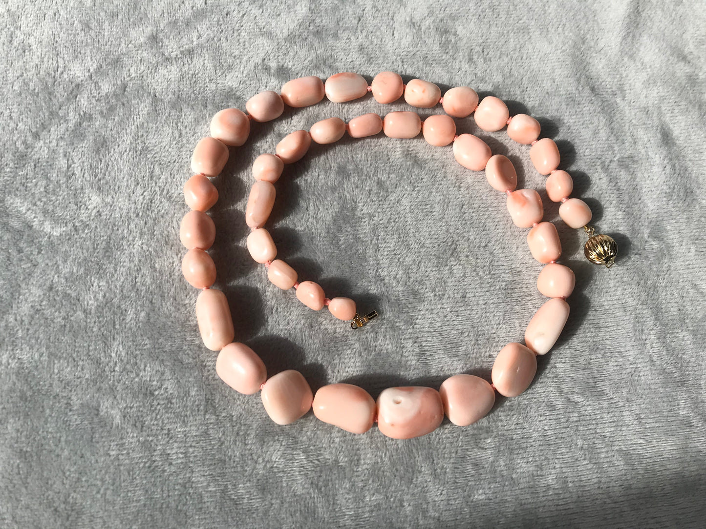 14K Large natural coral irregular shape beads necklace