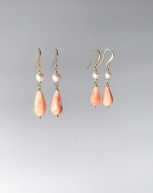 Japanese pink coral and Akoya pearl earrings