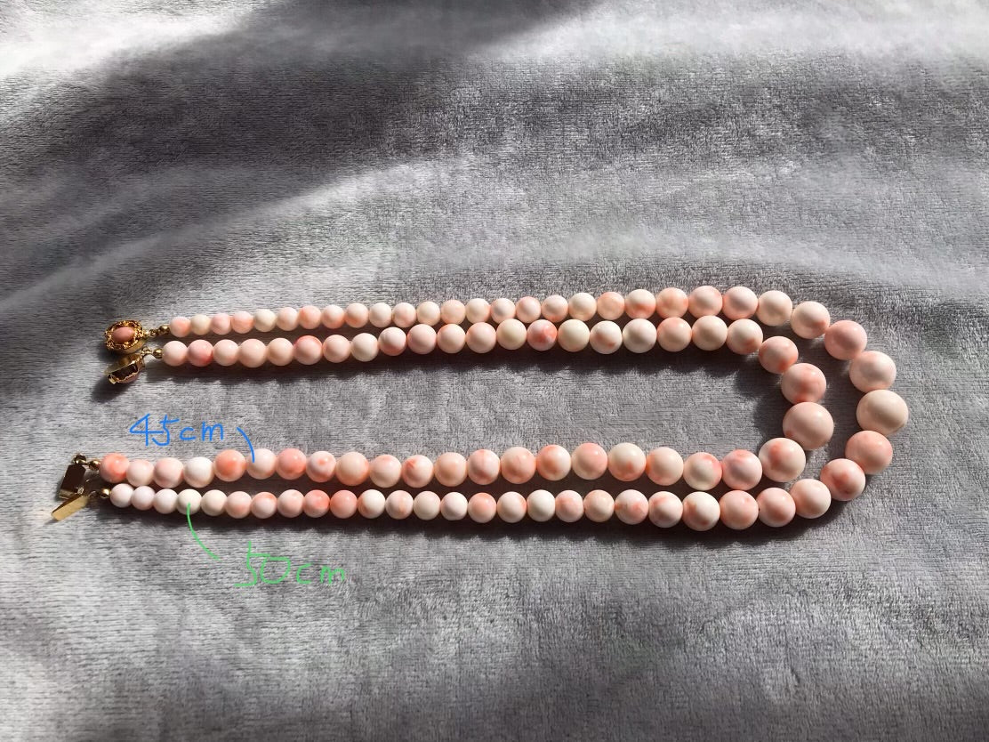 45cm/50cm 14mm Extra large natural pink Japanese deep sea coral necklace and earrings