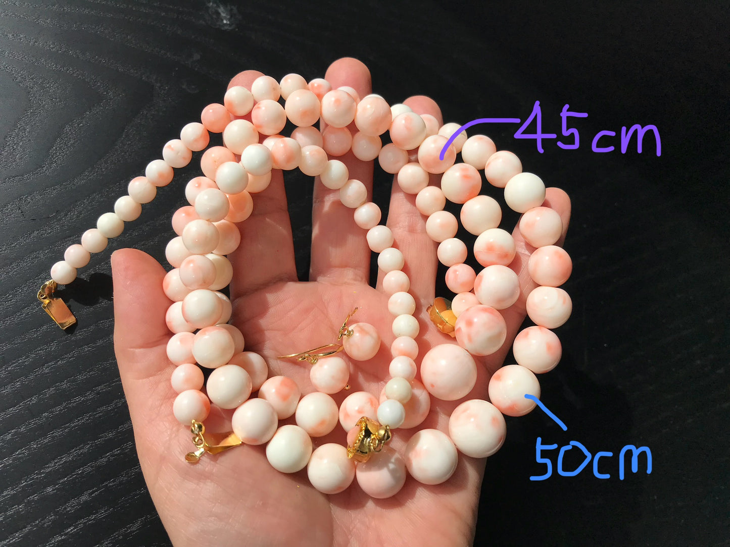 45cm/50cm 14mm Extra large natural pink Japanese deep sea coral necklace and earrings