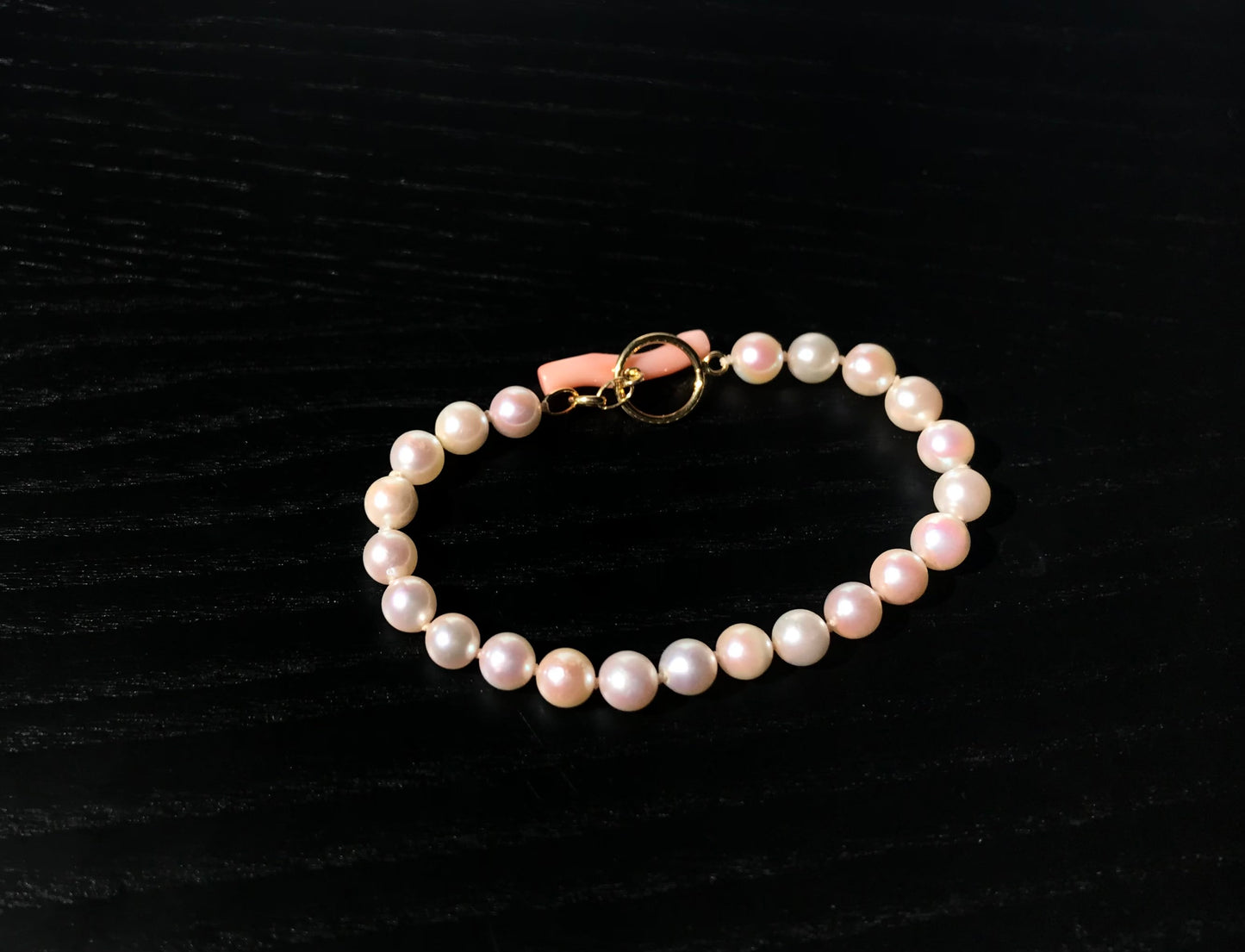 Japanese Akoya pearl bracelet 14K gold filled toggle ring with coral bar